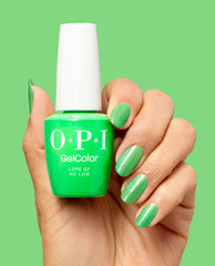 Lime of My Life Green Shimmer Gel Nail Polish Hand and Product